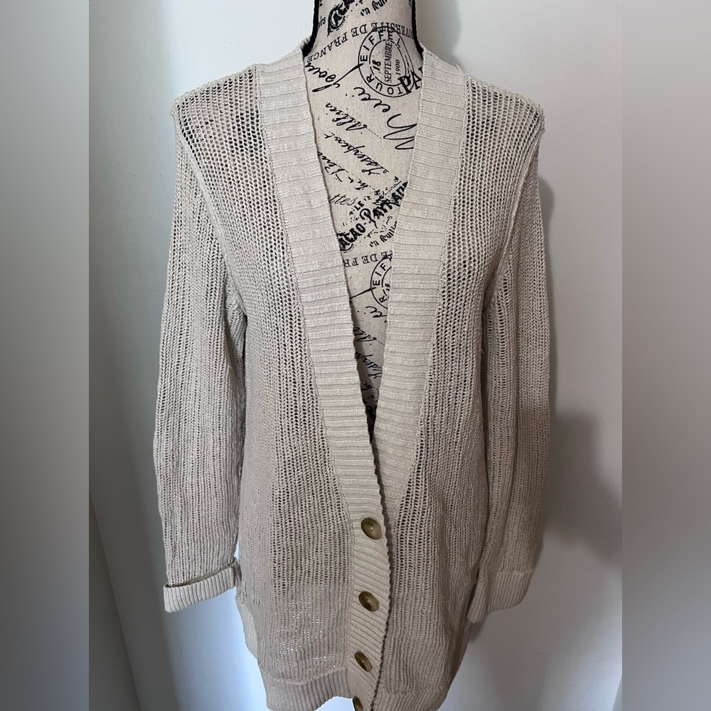 Tommy Bahama Neutral Coastal Beachy Open Knit Long Cardigan L - Picture 2 of 9